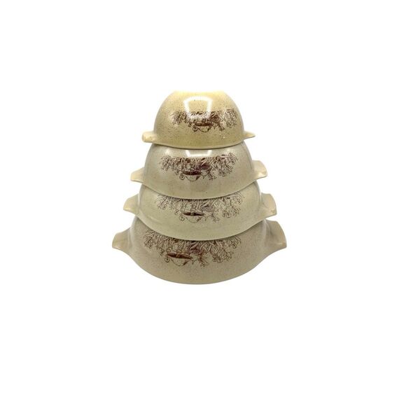 Set Of 4 Vintage Pyrex Forest Fancies Mushroom Cinderella Nesting Mixing Bowls - Picture 2 of 11